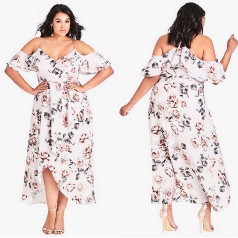 City Chic champagne rose ruffle detail floral dress New